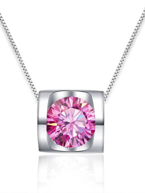 1 carat [Pink Mosonite] 925 Sterling Silver Moissanite Geometric Classic Necklace